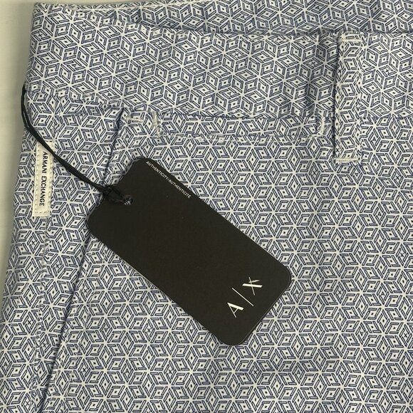 Armani Exchange A|X Men's Size 38 Blue Geometric Print 9" Inseam Chino Shorts - Picture 3 of 8